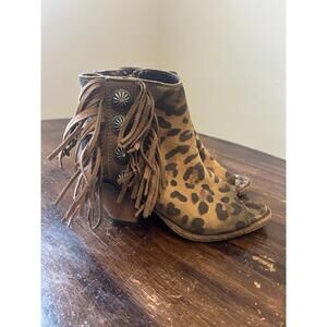 Liberty Black Ladies Gypsy Peep Toe Chita Miel Leopard Booties Size 6
